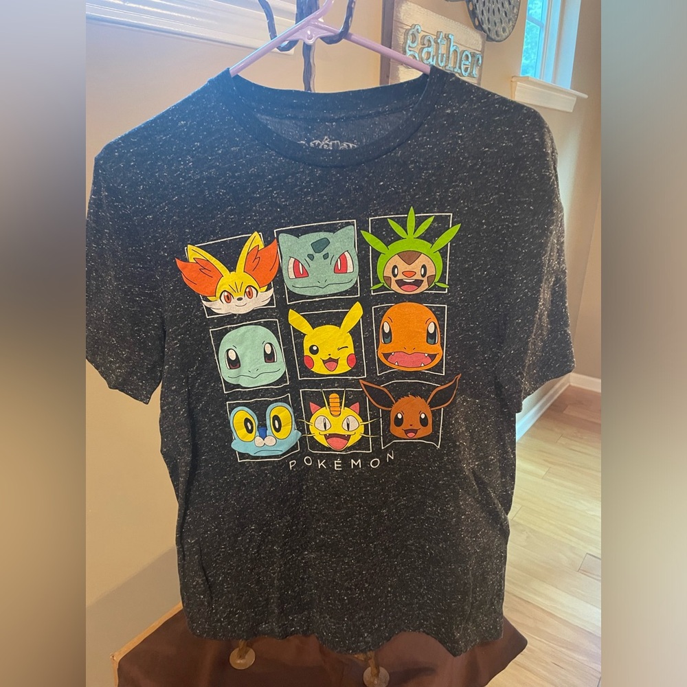 Pokemon T Shirt Men's Size S Gray Stone Wash Character Montage Tee